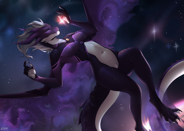 anthro areola biped breasts claws feet female fingers front_view fur genitals hair navel nipples nude nude_anthro nude_female smile solo tail teeth toes vulva wings lesspie mythology dragon mythological_creature mythological_scalie scalie 2026 digital_drawing_(artwork) digital_media_(artwork) hi_res