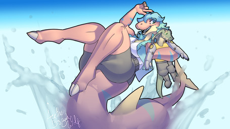 2_toes anthro barefoot big_breasts big_butt big_tail breasts butt feet female long_tail muscular non-mammal_breasts plushie solo splash tail thick_thighs toes water wide_hips acethebigbadwolf snake_dobi tori aquatic fish reptile requiem_shark scalie shark snake tiger_shark 16:9 2025 4k absurd_res digital_media_(artwork) hi_res widescreen