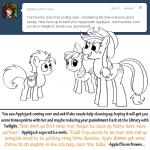 1:1 apple apple_bloom_(mlp) arthropod bitterplaguerat butterfly clothing cutie_mark dialogue earth_pony english_text equid equine female food friendship_is_magic fruit group hair hasbro hat headgear headwear horn horse insect lepidopteran loki_(bitterplaguerat) male mammal my_little_pony mythological_creature mythological_equine mythology plant pony ponytail sad saddle_bag text unicorn