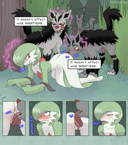 animal_genitalia animal_penis anus bestiality blush butt canine_genitalia canine_penis cunnilingus female feral forced genitals green_hair group hair humanoid_on_feral male male/female oral penis rape sex text vaginal vulva white_body bookabashka nintendo pokemon gardevoir generation_3_pokemon humanoid mightyena pokemon_(species) 2025 comic digital_media_(artwork) english_text hi_res