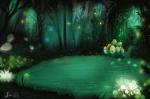 detailed_background dragon_egg egg flower forest lagoon landscape nature night outside plant swamp tree water avoid_posting zingiber ambient_arthropod ambient_firefly ambient_insect arthropod beetle elateroid firefly insect detailed green_theme signature