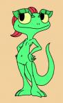 anthro female genitals hair hands_on_hips navel nipples nude pussy red_hair solo standing young unknown_artist dreamworks lizzie_green_(dreamworks) lizard reptile scalie