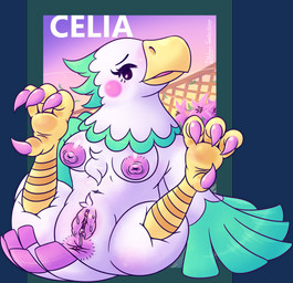 3_toes 4_toes anisodactyl anthro anthrofied anus areola beak belly biped bodily_fluids breasts butt claws clitoris crotch_tuft curvy_figure deep_navel feathered_wings feathers feet female flower genital_fluids genitals green_body green_feathers half-closed_eyes multicolored_body multicolored_feathers multicolored_skin narrowed_eyes navel nipples non-mammal_breasts non-mammal_nipples nude outside plant presenting presenting_breasts presenting_vulva pubes semi-anthro solo sunset tail tail_feathers talons toe_claws toes tuft two_tone_body two_tone_skin vaginal_fluids vulva white_body white_feathers wings yellow_feet patohoro animal_crossing nintendo celia_(animal_crossing) accipitrid accipitriform avian bird eagle alpha_channel hi_res