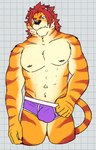 5_fingers abs anthro briefs briefs_only bulge checkered checkered_background claws clothed clothing colored_seam_underwear finger_in_underwear fingers frown fur hair holding_briefs male male_anthro markings multicolored_body muscular muscular_anthro nipples orange_body orange_fur partially_clothed partially_clothed_male pattern_background pecs purple_body purple_briefs purple_clothing purple_fur purple_underwear red_body red_fur red_hair scowl simple_background solo standing striped_body striped_fur striped_markings stripes tan_body tan_fur topless underwear underwear_only whiskers white_background white_seam_briefs white_seam_underwear unsafescapewolf lifewonders tokyo_afterschool_summoners nomad_(tas) felid mammal pantherine tiger 2024 digital_drawing_(artwork) digital_media_(artwork) hi_res portrait three-quarter_portrait