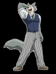 2023 alpha_channel anthro beastars bottomwear canid canine canis clothing digital_media_(artwork) eyes_closed fangs footwear hand_behind_head hi_res legoshi_(beastars) male mammal necktie open_mouth pants school_uniform shoes solo teeth uniform wolf xxsparcoxx