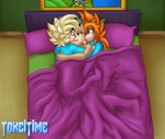 bed bed_covers bed_sheet bedding blue_body blue_fur cuddling female fur furniture group hair male male/female red_hair tokeitime sega sonic_the_hedgehog_(series) hi_res brother_(lore) sibling_(lore) sister_(lore)