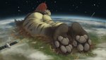 4_toes anthro brown_body butt cloud crush earth extreme_size_difference feet female foot_focus genitals giga hair hindpaw long_hair macro pawpads paws planet pussy rear_view red_hair satellite size_difference solo space star striped_body stripes tan_body terra_macro toes ozdra hyena mammal hi_res