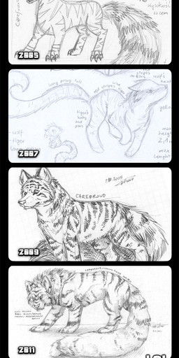 ambiguous_gender comparison digitigrade feral profanity quadruped solo tail text fuckie canid canine canis felid hybrid mammal pantherine tiger wolf 2011 english_text graphite_(artwork) hi_res monochrome multiple_images polish_text sketch traditional_media_(artwork) translated url