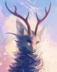 ambiguous_form ambiguous_gender antlers blue_eyes brown_body brown_fur cloud countershading detailed_background fur horn looking_at_viewer outside sky solo white_body white_countershading clockbirds deer mammal 2016 digital_media_(artwork) portrait