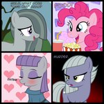 blue_eyes blush candy clothing cotton_candy cutie_mark dessert dialogue drinking_straw eyeshadow female feral food frock green_eyes grey_body grey_hair group hair happy makeup pink_body pink_hair popcorn purple_eyes purple_eyeshadow purple_hair soda_cup text badumsquish friendship_is_magic hasbro my_little_pony limestone_pie_(mlp) marble_pie_(mlp) maud_pie_(mlp) pinkie_pie_(mlp) earth_pony equid equine horse mammal pony comic english_text hi_res