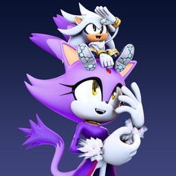 anthro duo female grey_hair hair male multicolored_hair purple_hair two_tone_hair yellow_eyes hunicrio sega sonic_the_hedgehog_(series) blaze_the_cat silver_the_hedgehog domestic_cat eulipotyphlan felid feline felis hedgehog mammal 1:1 3d_(artwork) digital_media_(artwork) hi_res