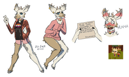 anthro antlers bell bell_collar big_ears blue_eyes blush clothed clothing collar ear_blush ear_piercing female flannel_jacket fluffy fur grey_body grey_fur hooves horn multicolored_body multicolored_fur piercing solo tail tan_body tan_fur text tongue tongue_out white_body white_fur sir_snipi webfishing deer mammal 5:3 digital_media_(artwork) english_text hi_res signature