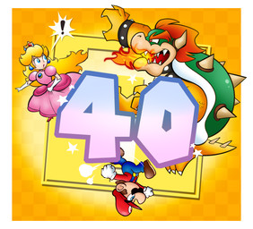 4_fingers anniversary anthro armwear bent_leg black_bracelet black_collar blonde_hair blue_clothing blue_ear_piercing blue_eyes blue_overalls border bracelet brown_clothing brown_footwear brown_hair brown_shoes checkered checkered_background claws clothed clothed_female clothed_human clothed_male clothing collar crown dust_cloud elbow_gloves exclamation_point eyebrow_through_hair eyebrows eyelashes female female_human fingers fist footwear fully_clothed fully_clothed_human fully_clothed_male gem gloves green_head green_shell group hair handwear hat headgear headwear high_heels jewelry king larger_anthro larger_male light lips long_hair male male_anthro male_human number open_mouth open_smile orange_eyebrows orange_hair overalls pattern_background pink_clothing pink_footwear pink_high_heels pink_lips princess red_clothing red_eyes red_hat red_headwear red_shirt red_tongue red_topwear royalty ruby_(gem) sapphire_(gem) scales shell shirt shoes short_hair simple_background size_difference smaller_female smaller_human smaller_male smile speech_bubble spiked_bracelet spiked_tail spikes spikes_(anatomy) star_(shape) tail tan_body tan_skin tan_spikes thick_eyebrows tongue topwear translucent translucent_hair trio white_armwear white_border white_claws white_clothing white_elbow_gloves white_gloves white_handwear yellow_background yellow_body yellow_scales yellow_tail cookieboy011 mario_bros nintendo bowser mario princess_peach human koopa mammal scalie 2025 colored digital_drawing_(artwork) digital_media_(artwork) english_description hi_res lighting shaded