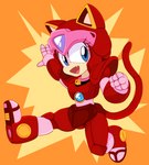 anthro armor blue_eyes female fur jumping pink_body pink_fur solo ema_npr samurai_pizza_cats polly_esther domestic_cat felid feline felis mammal 2021 hi_res