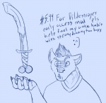 5_fingers anthro clothing dildo fingers hair male melee_weapon open_mouth sex_toy shirt solo sword text topwear vein weapon keryth canid canine mammal english_text sketch