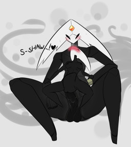 2_horns abdominal_bulge anthro balls biped black_body black_eyes black_text blush duo ellipsis emphatic_ellipsis empty_eyes female fingers forehead_gem gem genitals heart_symbol horn looking_pleasured male male/female penetration penile penile_penetration penis sex sitting size_difference text vaginal vaginal_penetration latiar hollow_knight_(franchise) team_cherry harrold_(latiar) hornet_(hollow_knight) arthropod 2020 english_text