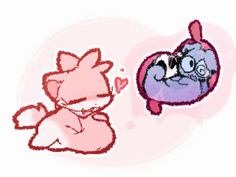 ambiguous_gender anthro belly_rub blue_body duo eyewear female fur glasses heart_symbol inside_stomach open_mouth open_smile pink_body pink_fur smile vore qwishiflavor qwishi_(qwishiflavor) domestic_cat felid feline felis mammal 4:3 animated frame_by_frame loop