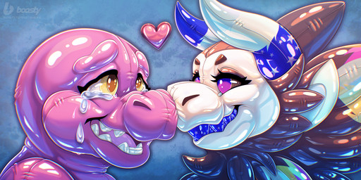 anthro blue_teeth bodily_fluids crying duo female glistening glistening_body heart_symbol horn inflatable looking_at_another male nose_to_nose open_mouth pool_toy simple_background smile tears tears_of_joy teeth teeth_showing rastishka_grasshopper casper_(zoran) zoran animate_inanimate dinosaur kaiju living_inflatable prehistoric_species reptile saurischian scalie theropod tyrannosaurid tyrannosauroid tyrannosaurus tyrannosaurus_rex 2:1 absurd_res hi_res huge_filesize