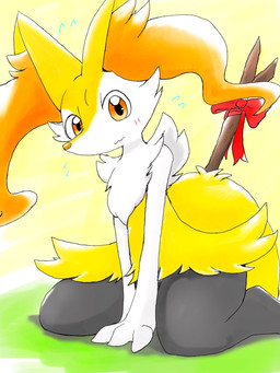 ambiguous_anthro ambiguous_gender anthro biped blush blush_lines bodily_fluids bow_ribbon closed_frown digitigrade flat_chested flying_sweatdrops front_view frown hands_between_legs kneeling looking_at_viewer mouth_closed object_in_tail seiza simple_background sitting snout solo stick stick_in_tail sweat sweatdrop tail three-quarter_view wavy_mouth eiroru nintendo pokemon braixen canid generation_6_pokemon mammal pokemon_(species) 2019 3:4 digital_drawing_(artwork) digital_media_(artwork) full-length_portrait hi_res japanese_description portrait translated_description