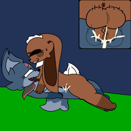 anthro anus balls big_balls big_penis bodily_fluids constricted_pupils cum cum_in_vagina cum_inside cum_splatter duo female genital_fluids genitals intersex intersex/female moan motion_lines penis pupils rough_sex sex small_pupils tail tongue tongue_out souljulius31uwu blushcrunch_studio dandy's_world cocoa_(dandy's_world) eclipse_(dandy's_world) canid canine canis lagomorph leporid mammal rabbit toon_(dandy's_world) wolf hi_res