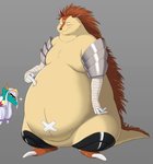 anthro belly blush brown_body brown_fur duo fur humanoid_hands male moobs overweight overweight_male pokelai sleepy_princess_in_the_demon_castle majiro_the_hedgehog princess_syalis eulipotyphlan hedgehog mammal 2020 hi_res