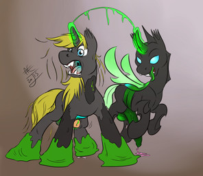 animal_genitalia animal_penis assimilation balls bite bite_mark bodily_fluids cum cum_on_ground duo equine_genitalia equine_penis erection feral feral_on_feral genital_fluids genitals goo_transformation horn insect_wings magic male male/male penis slime transformation wings denton friendship_is_magic hasbro my_little_pony mythology fan_character arthropod changeling_(mlp) equid equine horse mammal mythological_creature mythological_equine unicorn