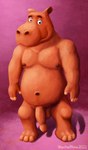 anthro balls belly brown_eyes eyebrows genitals hands_at_side hooves humanoid_genitalia humanoid_penis looking_at_viewer male moobs navel nipples orange_body overweight overweight_male penis pink_background raised_eyebrows simple_background smile smiling_at_viewer solo standing wontonrhino clay_creature common_hippopotamus goo_creature hippopotamid mammal hi_res