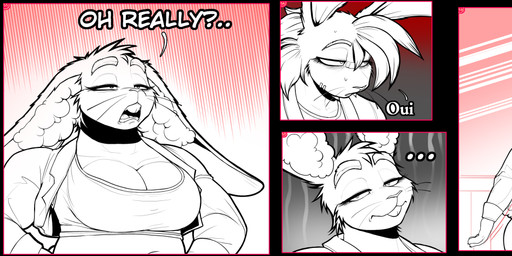 4_fingers anthro band-aid band-aid_on_cheek band-aid_on_face band-aid_on_nose bandage bandage_on_face bandage_on_nose big_breasts bodily_fluids bottomwear breasts buckteeth clothed clothing dialogue duo female fingers fully_clothed inner_ear_fluff jacket long_ears looking_at_viewer missing_ear motion_lines muscular muscular_female navel nervous nervous_sweat pants sarcasm sarcastic shirt short_tail simple_background slightly_chubby slightly_chubby_female slim_female sweat t-shirt tail teeth text topwear tuft softbunnyhouse cleonoris_saris fatima_coco lagomorph leporid mammal rabbit black_and_white comic digital_drawing_(artwork) digital_media_(artwork) french_text monochrome multiple_scenes
