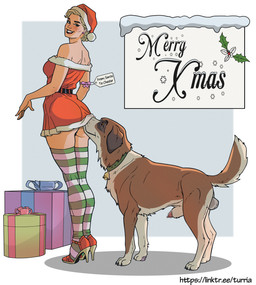 animal_genitalia animal_penis balls bedroom_eyes bell bell_collar belt bestiality big_butt blonde_hair blush bow_tie box brown_body brown_fur butt butt_sniffing canine_genitalia canine_penis censored_genitalia christmas_clothing christmas_headwear clothing collar container dress duo ear_piercing eyelashes female female_on_feral feral floppy_ears footwear fur genitals gift gift_box gift_tag green_collar hair hat headgear headwear high_heels holidays holly_(plant) imminent_bestiality imminent_sex legwear light_body light_skin looking_back looking_pleasured male male/female multicolored_body multicolored_fur narrowed_eyes pattern_clothing pattern_legwear pattern_stockings penis piercing plant pose presenting presenting_hindquarters santa_hat seductive sheath shoes short_dress short_hair short_hair_female smile smiling_at_another smiling_at_partner sniffing snow stockings striped_clothing striped_legwear striped_stockings stripes tail text thigh_highs white_body white_fur turria christmas canid canine canis domestic_dog human mammal molosser mountain_dog saint_bernard censored hi_res mosaic_censorship pinup