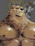 anthro brown_body brown_fur clothed clothing fur grin looking_at_viewer male muscular muscular_anthro muscular_male nipples pecs smile solo topless hav3nsuspended mihoyo zenless_zone_zero ben_bigger bear mammal bust_portrait hi_res portrait