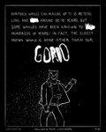 5_fingers anthro beak belt black_background border bottomwear bubble clothing darkness eyes_closed fingers jacket male pants scratched scribbles shirt simple_background solo text topwear upside_down sharkinthepark maccaw_(sharkinthepark) avian bird owl 2025 absurd_res comic greyscale hi_res monochrome