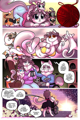 after_transformation anthro ball_of_yarn bikini blue_eyes clothing dialogue duo elderly_female eyewear female feral fur glasses grey_body grey_fur overweight overweight_anthro overweight_female pawpads speech_bubble sunset sweater swimwear text topwear torn_ear two-piece_swimsuit vehicle wearing_glasses wheelchair yarn thetransformistress domestic_cat felid feline felis mammal 2:3 absurd_res comic english_text hi_res