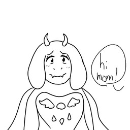 anthro blush bodily_fluids dialogue female horn looking_at_viewer smile solo tears text unknown_artist undertale undertale_(series) toriel boss_monster_(undertale) bovid caprine mammal 1:1 digital_media_(artwork) english_text low_res monochrome source_request