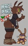 ambiguous_gender anthro big_butt bottomless bottomwear bottomwear_down bow_tie brown_body brown_eyes brown_fur bubble_butt butt butt_focus candy candy_cane candy_cane_dildo clothed clothing clothing_around_legs clothing_pull dessert food fur gesture green_sclera hair half-closed_eyes hand_gesture holidays imminent_anal narrowed_eyes open_mouth oversized_clothing pants pants_around_ankles pants_down partially_clothed pink_eyes plushie presenting presenting_hindquarters seam_(sewing) shirt shirt_pull short_hair short_tail slightly_chubby slightly_chubby_anthro smile snaggle_tooth solo standing stitch_(sewing) striped_body stripes t-shirt t-shirt_design tail thumbs_up tongue topwear topwear_pull underwear underwear_around_legs underwear_down vest whiskers nanocorpx christmas five_nights_at_freddy's five_nights_at_freddy's:_help_wanted fnaf_vr_help_wanted scottgames glitchtrap nano_(nanocorpx) arthropod bee canid canine canis domestic_dog hybrid hymenopteran insect lagomorph leporid mammal rabbit 2024 absurd_res digital_media_(artwork) hi_res