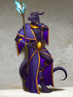 abs anthro belt blue_clothing claws clothing digitigrade gold_(metal) gold_jewelry horn jewelry looking_aside magic_staff magic_user male on_one_leg purple_body robe simple_background solo standing tail vanharmontt dungeons_and_dragons hasbro wizards_of_the_coast dragonborn_(dnd) scalie 2025 3:4 absurd_res digital_media_(artwork) hi_res