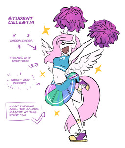 anthro belly blush bottomwear breasts cheerleader cheerleader_outfit clothing female footwear hair midriff navel pink_hair pink_tail pom_poms shoes skirt sneakers solo tail text white_body wings redxbacon friendship_is_magic hasbro my_little_pony mythology princess_celestia_(mlp) equid equine mammal mythological_creature mythological_equine pegasus english_text hi_res