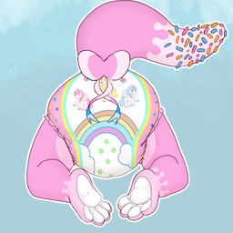 abdl accessory ageplay ambiguous_gender anthro bow_ribbon clothed clothing diaper fur pink_body pink_fur roleplay solo sprinkles sprinkles_on_tail wearing_diaper marealeopard tykables tykables_unicorns katiepup mammal mustelid otter river_otter 1:1 male_(lore)