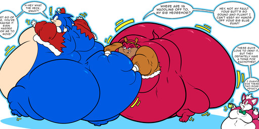 anthro belly big_belly big_butt big_moobs black_nose blue_body blue_fur blue_quills bow_tie brown_mouth brown_snout butt christmas_clothing christmas_headwear clothing dialogue dreadlocks feet fur green_bow_tie group hat headgear headwear holidays huge_belly huge_butt hyper hyper_belly male male/male moobs morbidly_obese morbidly_obese_anthro morbidly_obese_male obese obese_anthro obese_male overweight overweight_anthro overweight_male partially_clothed_anthro partially_clothed_male quills_(anatomy) red_body red_dreadlocks red_fur red_nose red_quills reindeer_antlers reindeer_costume santa_clothes santa_clothing santa_hat small_feet speech_bubble tan_belly tan_chest tan_moobs tan_mouth text topwear torn_clothing torn_topwear trio weight_gain weight_gain_sequence white_belly white_chest white_moobs white_mouth floofyboyetime christmas sega sonic_the_hedgehog_(series) sonic_unleashed chip_(sonic) knuckles_the_echidna sonic_the_hedgehog echidna eulipotyphlan hedgehog mammal monotreme unknown_species english_text hi_res