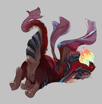 bodily_fluids feral fire genitals male open_mouth red_body red_scales saliva scales simple_background solo tail wings young young_feral podo league_of_legends mythology riot_games tencent smolder_(lol) dragon mythological_creature mythological_scalie scalie