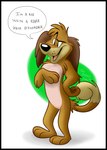 anthro black_border black_eyes black_nose border brown_body brown_fur eyebrows fluffy fur male open_mouth raised_eyebrow simple_background smile solo text white_background orlandofox johnny_test_(series) dukey canid canine canis domestic_dog mammal 2013 english_text