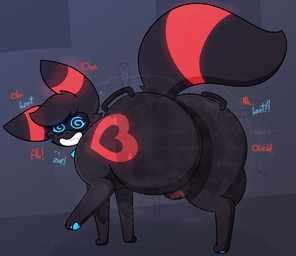 ambiguous_gender big_butt black_body black_ears black_fur black_hair blue_pawpads bulge butt drone feral fur glowing glowing_body glowing_ears glowing_fur glowing_tail hair handles_on_hips heart_(marking) huge_butt huge_hips huge_thighs lock_bulge lock_symbol markings multicolored_body multicolored_ears multicolored_fur musk musky_butt null_bulge one_leg_up pawpads quadruped raised_leg red_body red_ears red_fur red_tail smile solo tail thick_thighs two_tone_body two_tone_ears two_tone_fur two_tone_tail wide_hips nonbinary_bunny nintendo pokemon cosmic_umbreon eeveelution generation_2_pokemon pokemon_(species) umbreon 2023 digital_drawing_(artwork) digital_media_(artwork)