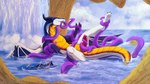 anal belly feral genitals knot male membrane_(anatomy) membranous_wings penetration penis purple_eyes scales solo splash tentacles water waterfall white_body white_scales wings yellow_belly icy-marth mythology dragon mythological_creature mythological_scalie scalie 16:9 widescreen