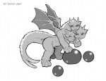 3_heads ambiguous_gender ball breasts digitigrade female feral fur horn membrane_(anatomy) membranous_wings multi_head nipples paws solo spiked_tail spikes spikes_(anatomy) tail wings young young_feral demon-man mythology chimera dragon felid hybrid mammal mythological_creature mythological_scalie scalie greyscale monochrome