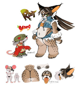 anthro areola barbed_tongue belly belly_piercing breasts clothed clothing countershading cunnilingus duo female female_anthro fur hat headgear headwear markings nude_anthro oral pubes sex spots spotted_body spotted_fur standing tongue vaginal stagbeetle_(artist) berry_(stagbeetle) root_(stagbeetle) bobcat felid feline house_mouse lynx mammal mouse murid murine rodent 2025 absurd_res hi_res model_sheet