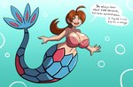 alternate_species big_breasts bra breasts clothing curvy_figure female hourglass_figure mature_female seashell_bra solo split_form text underwater underwear water grepstrash nintendo pokemon delia_ketchum generation_3_pokemon humanoid marine merfolk milotic pokemon_(species) english_text