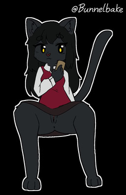 anthro anus black_background black_body black_eyebrows black_hair black_tail bottomwear cellphone clothed clothing commando distracted electronics eyebrow_through_hair eyebrows feet female fur genitals hair no_underwear outline phone raised_bottomwear raised_clothing raised_skirt simple_background sitting skirt smartphone solo spread_legs spreading tail tail_motion tail_sway text toes translucent translucent_hair upskirt upskirt_view vulva white_outline yellow_eyes bunnelbake felid feline mammal 2026 2d_animation animated artist_name digital_media_(artwork) flat_colors frame_by_frame full-length_portrait hi_res loop no_sound portrait short_playtime video