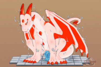 anthro bodily_fluids chest_gem claws dildo dildo_in_vagina dildo_insertion eyes_closed female floor forehead_gem gem genital_fluids genitals horn masturbation motion_lines multicolored_body open_mouth penetration pink_body plap red_claws red_horn red_wings riding_dildo sex_toy sex_toy_in_vagina sex_toy_insertion solo suction_cup_dildo tail tail_gem tail_motion tailwag text tile tile_floor vaginal vaginal_fluids vaginal_penetration vulva wet wet_body wings cocodrops_(artist) mythology misa_(venasen) dragon mythological_creature mythological_scalie scalie 3:2