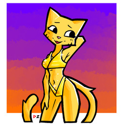 anthro bikini clothing female fur gold_bikini navel shy shy_smile solo swimwear tail two-piece_swimsuit deadzephyr4114 microsoft prequel_adventure the_elder_scrolls katia_managan felid khajiit mammal 1:1