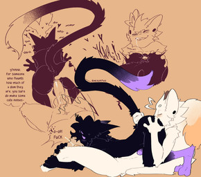 69_position anal anal_penetration anthro anus balls barely_visible_genitalia barely_visible_penis black_body black_fur black_tail blush blush_lines bodily_fluids butt butt_grab dipstick_tail doggystyle duo ear_piercing eyes_closed foreskin from_behind_position fur genital_fluids genitals glans hand_on_butt holding_tail humanoid_genitalia humanoid_penis leg_grab licking looking_pleasured lying male male/male markings moan navel on_back oral orange_glans orange_tail_tip paws penetration penile penile_penetration penis penis_in_ass piercing precum precum_squirt profanity purple_eyes purple_glans purple_paws purple_tail_tip rimming saliva saliva_on_anus saliva_on_tongue saliva_string sex slim speech_bubble tail tail_markings text tongue two_tone_tail unretracted_foreskin urethra white_body white_fur white_tail nerunaur noir_(noirzvault) vanille_(noirzvault) domestic_cat felid feline felis mammal 2026 colored digital_drawing_(artwork) digital_media_(artwork) english_text flat_colors hi_res signature