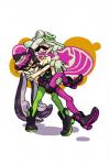 black_hair breasts bridal_carry carrying_another cleavage clothed clothing dress duo ear_piercing eye_markings eyes_closed female hair humanoid_pointy_ears markings mole_(marking) open_mouth piercing pointy_ears pseudo_hair simple_background smile tentacle_hair tentacles white_hair yellow_eyes alex_ahad nintendo splatoon callie_(splatoon) marie_(splatoon) squid_sisters_(splatoon) animal_humanoid cephalopod cephalopod_humanoid humanoid inkling marine marine_humanoid mollusk mollusk_humanoid hi_res